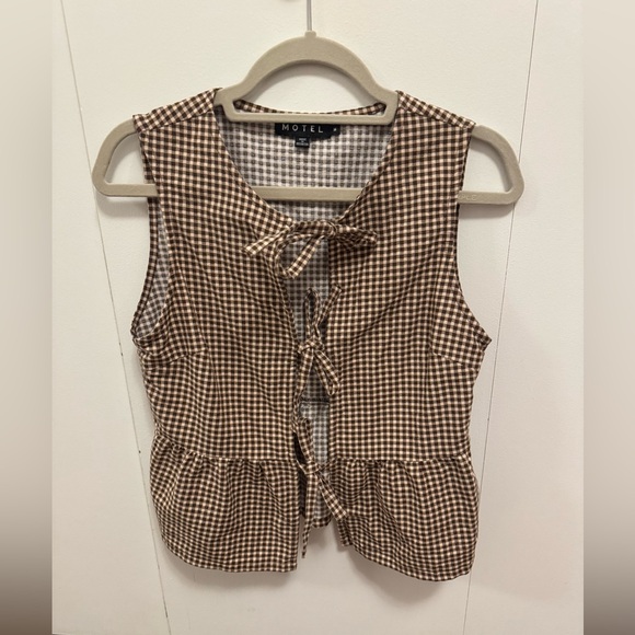 Motel Rocks Brown Checkered Top - Picture 2 of 3